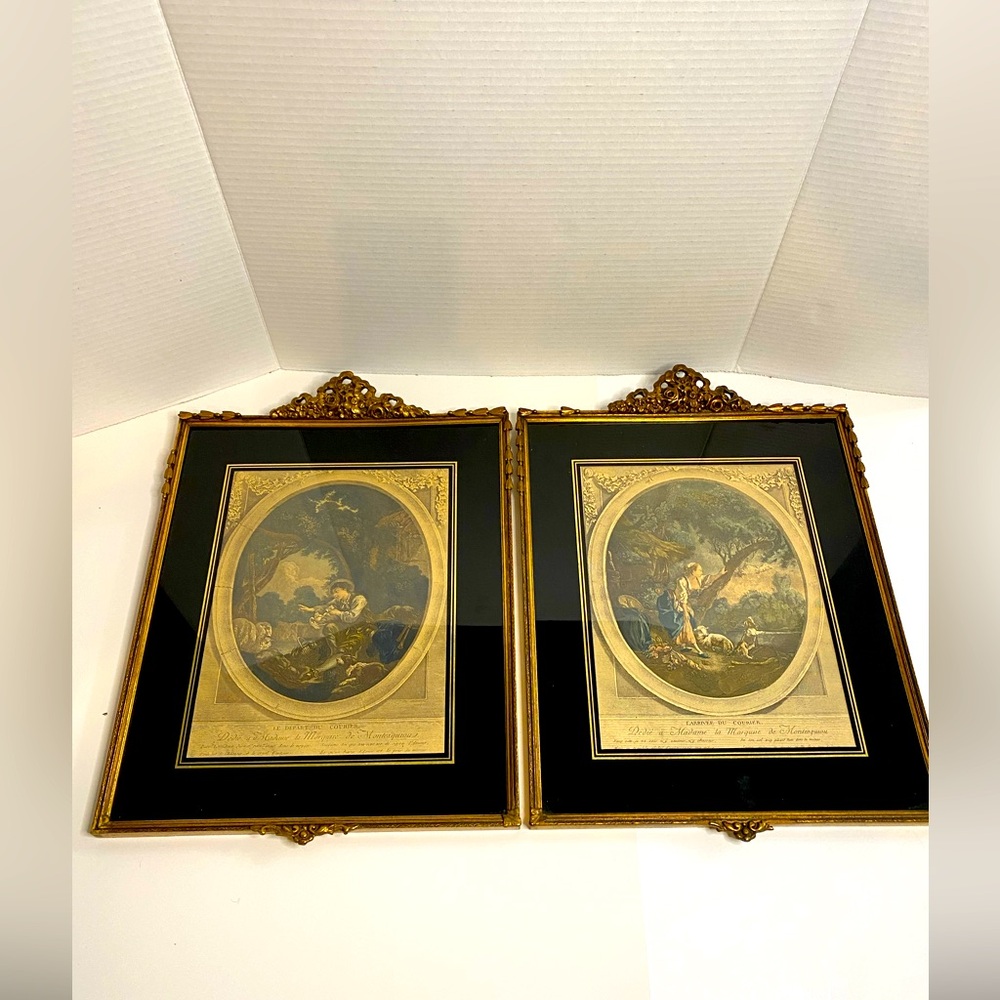 Antique Framed Prints Dedicated to Madame la Marquise de Montesquiou Vintage Art